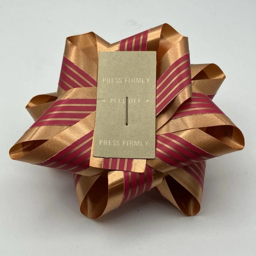 Vintage Small Gift Bow / Copper & Red Striped / Gift Present‎ Bow / 1990's